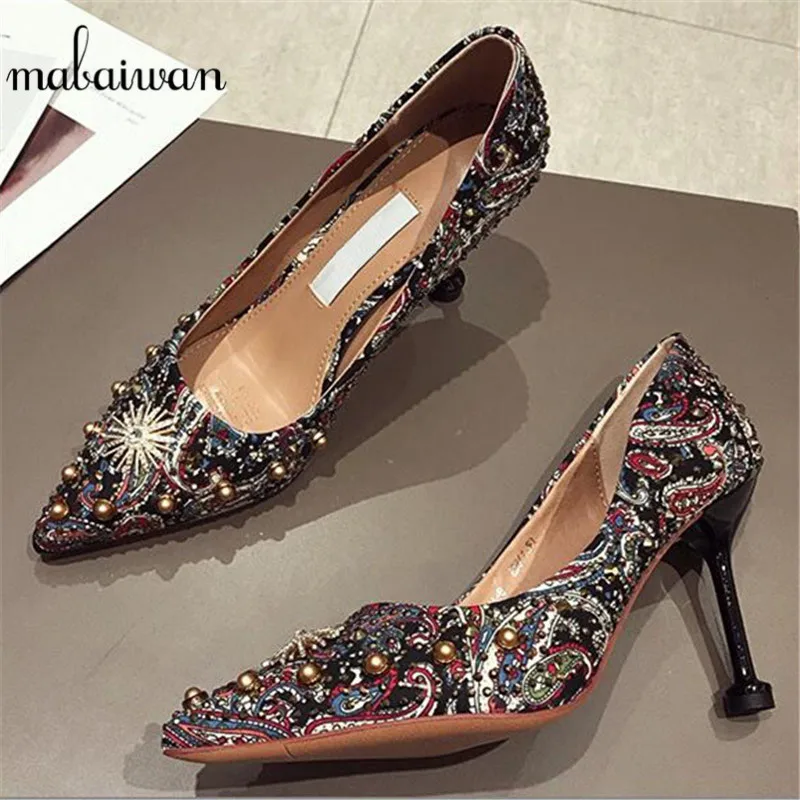 

Mabaiwan New Fashion Women Pointed Toe Sring Shallow Lady Thin High Heels Slip On Dress Wedding Shoes Women Pumps Short Booties