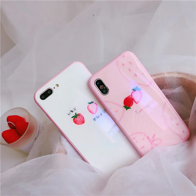 Kawaii японский клубничный чехол для телефона с надписью iPhone 6 Puls 6S 7 8 X XS MAX XR