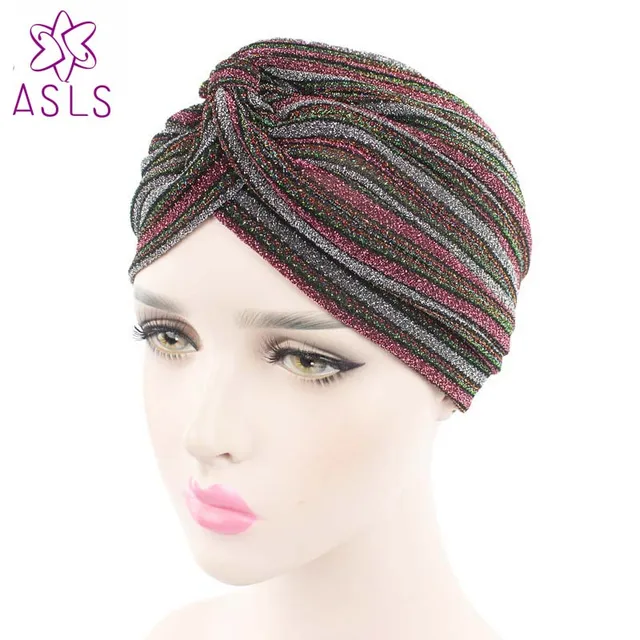 New Arrival muslim hat Ladies caps striped Shiny Shimmer 