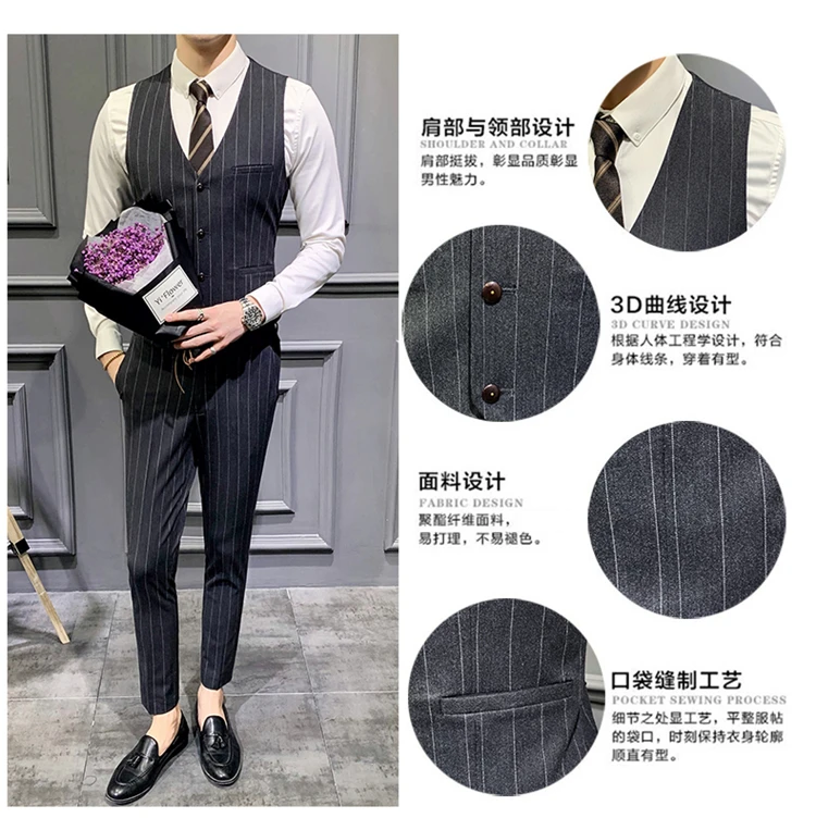 Fashion Suit Vest Men Striped Formal Dress Slim Fit Vest Sleeveless Jacket Male Business Wedding Waistcoat Plus Size 5XL