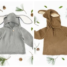 Милый вязаный свитер с длинными ушками кролика для маленьких мальчиков и девочек зимние пуловеры, вязаные топы, одежда для детей от 0 до 24 лет