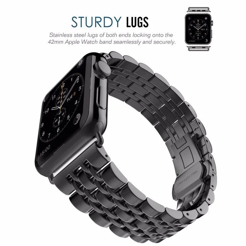 Роскошный металлический ремешок из нержавеющей стали для Apple Watch, 4 ремешка, 44 мм, 40 мм, iwatch, 42 мм, correa, 38 мм, браслет, наручный ремешок для часов 5, 3, 2