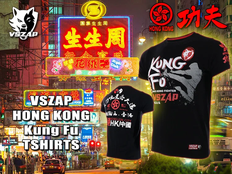 VSZAP KUNG FU fighting Hong Kong fight MMA Санда футболка с короткими рукавами фитнес Единоборства ветер тайский бокс