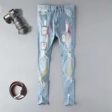Fashion blue Embroidery Flower designer Zipper Wash Jeans Men High Quality Slim Denim distressed Pants Brand Straight Pants straight leg light wash distressed jeans