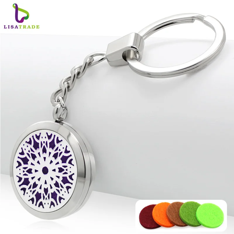 Fashion 30mm 316L steel magnetic essential oils diffuser key chain locket wholesale aromatherapy lockets chains lot 5pcs | Украшения и
