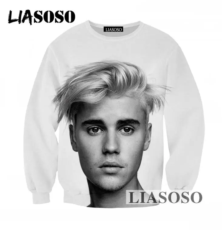 LIASOSO Newest Round Neck Long Sleeves Sweatshirt Men Women 3D Print
Pullovers Singer Justin Bieber Tracksuit Clothing T747