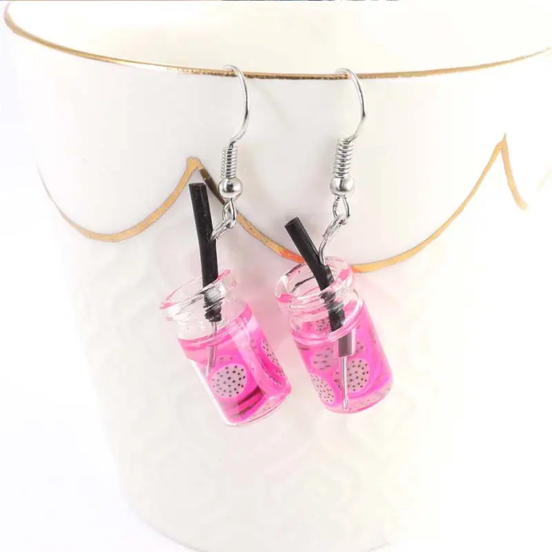 Personality Resin Milk Tea Drink Earring Girls Gifts Colors Candy Color Creative Unique Bubble Tea 45 Colors Drop Earrings 1Pair