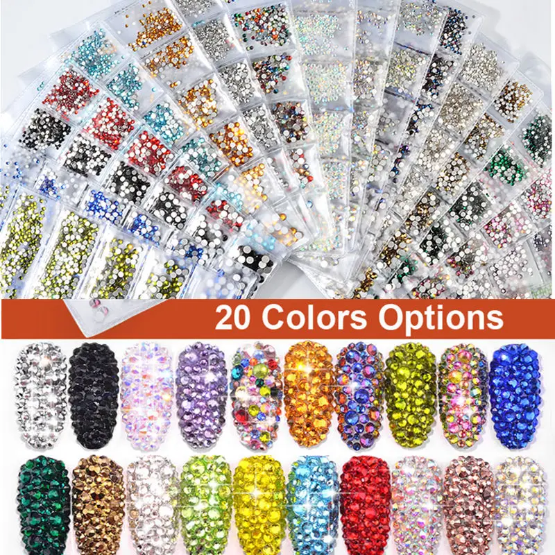 Mixed смешанные размеры 1 упаковка плоское стекло ногтей Стразы для дизайна ногтей украшения камни блестящие драгоценные камни аксессуары для маникюра 20Colors50