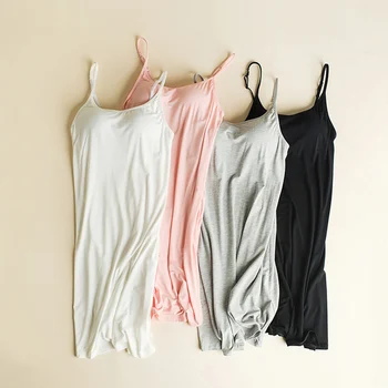 

Women's Sexy Cami Dressing Gowns With Chest Pad Casual Soft Thin Stripe Female Nightdress Summer Fashion Solid Lady's Nightshirt
