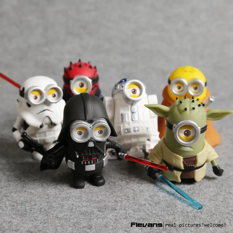 

Minion Cos Star Wars Yoda Darth Maul Darth Vader R2-D2 Stormtrooper Obi-Wan PVC Action Figures Toys 6pcs/set