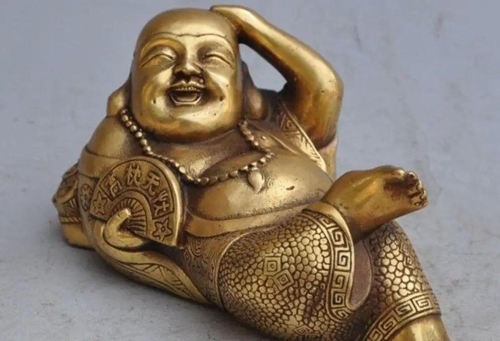 Китайский буддистский храм латунь счастливое богатство Maitreya Будда смех