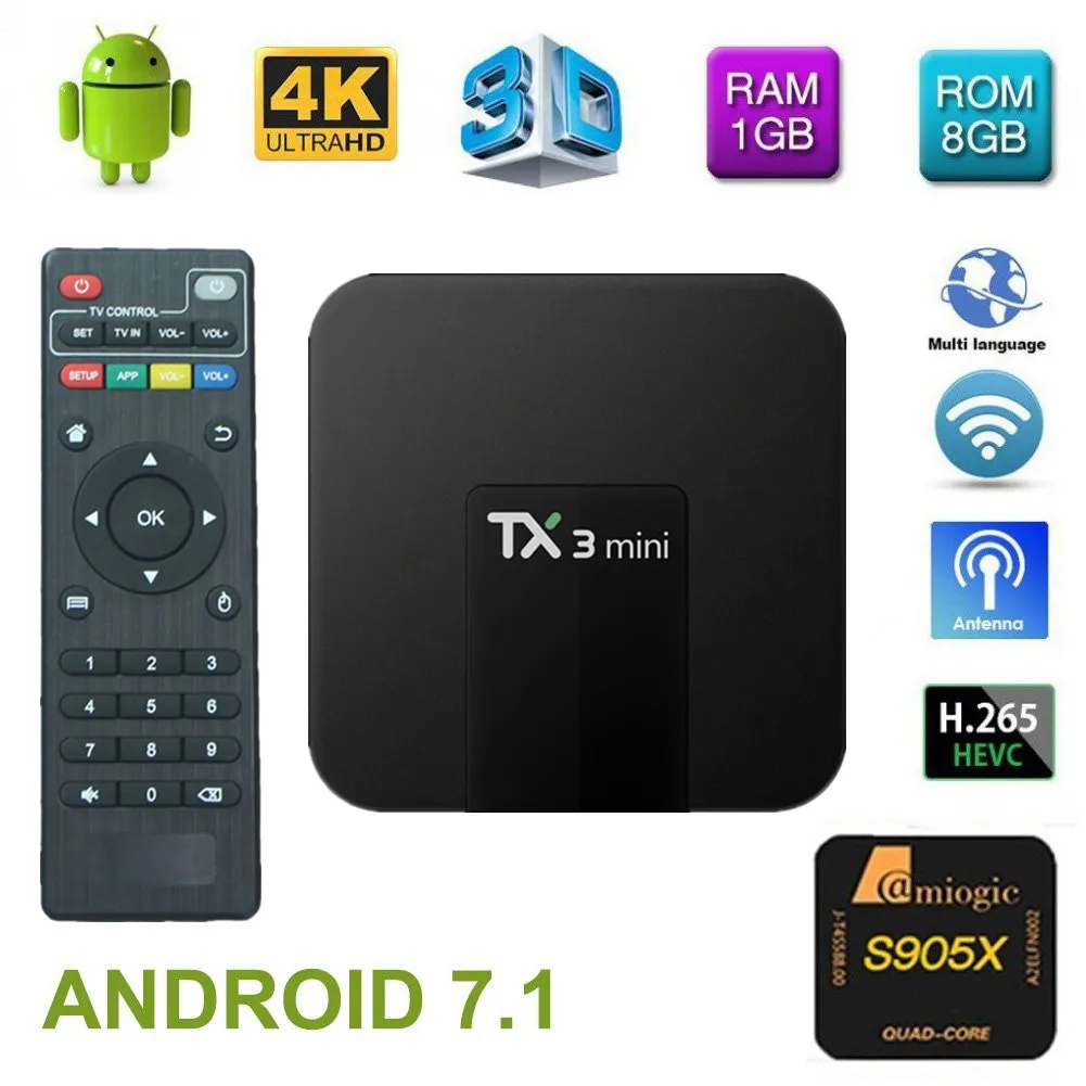 TX3 Мини ТВ-приставка Android 7,1 четырехъядерный процессор Amlogic S905W rom 4K WiFi 2G DDR3 16G 4K HD H.265 Медиаплеер smart tv box