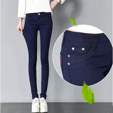 Весенние и осенние брюки-карандаш для женщин, обтягивающие женские брюки конфетного цвета, однотонные облегающие Женские брюки размера плюс, Капри - Цвет: navy