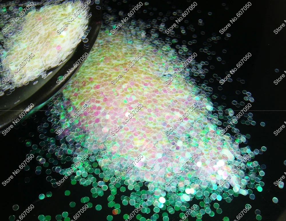 

2MM Iridescent White Color with Green Light Shining Round Dot Paillette Spangle Shapes for DIY Nail Art Glitter Craft Decoration