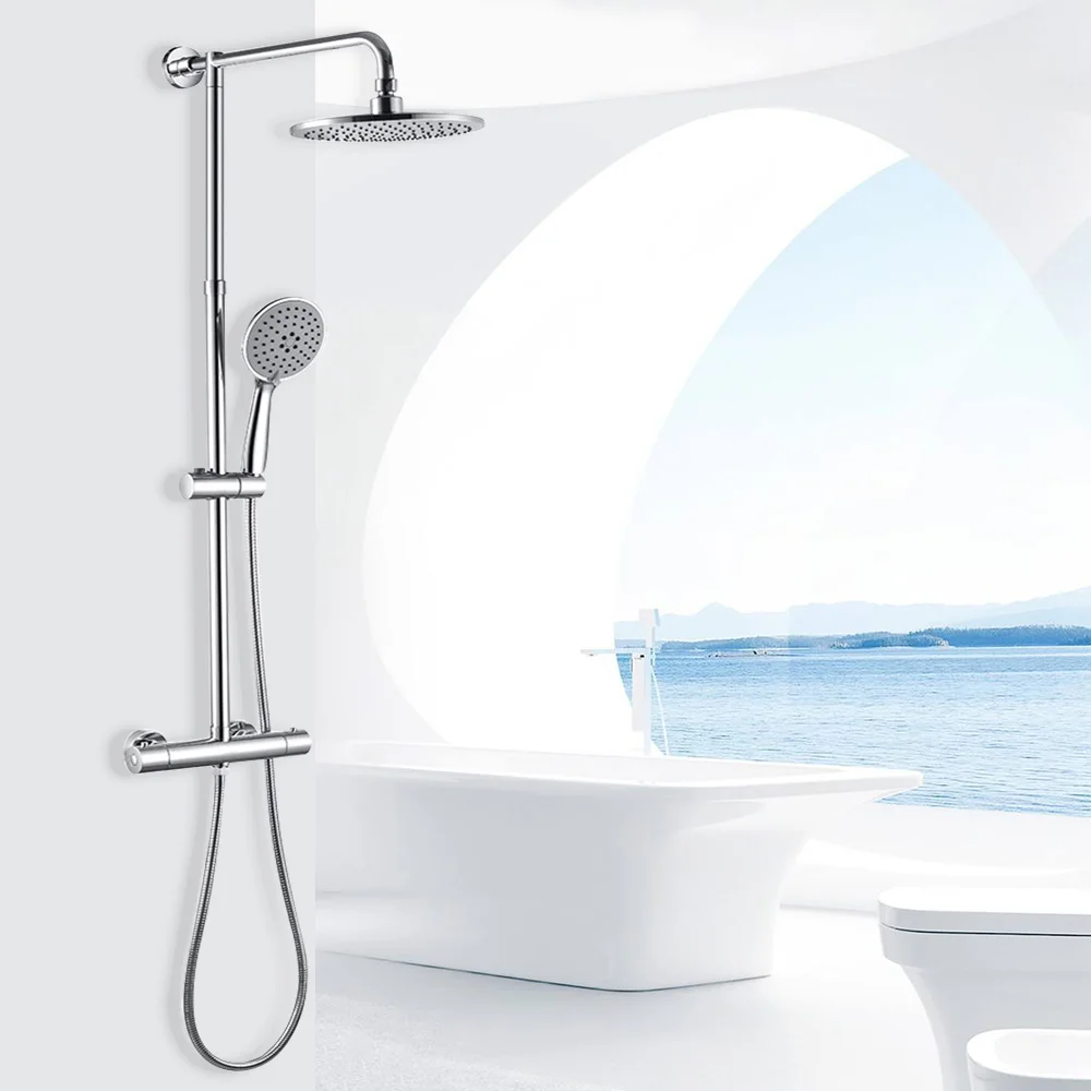 

Bathroom Shower Set Thermostatic Faucet Waterfall Multifuntcion Modern Hand Shower Slide Bar Wall Mounted Mixer Tap