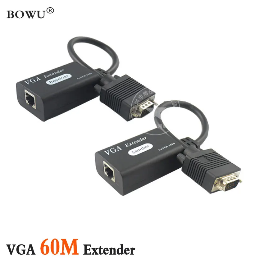 

Single RJ45 Cat 5e/6 Network Cable Up To 60M VGA Signal Extender Repeater Adapter Support 1080P Full 3D for 2018 World Cup