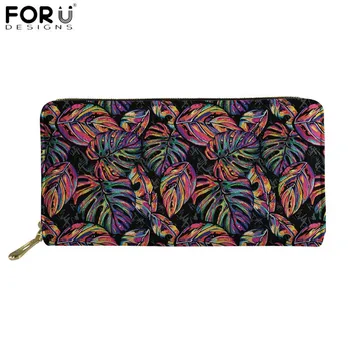 

FORUDESIGNS Tropical Flower Palm Leaves 3D Printed Wallets Women Luxury Clutch Purses Female PU Leather Zipper Card Holder Cases