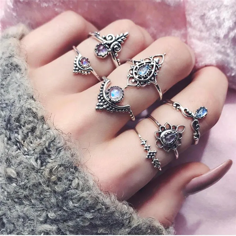 Vintage Knuckle Ring Sets for Fingers 7PCS New Arrival Women Rhinestone