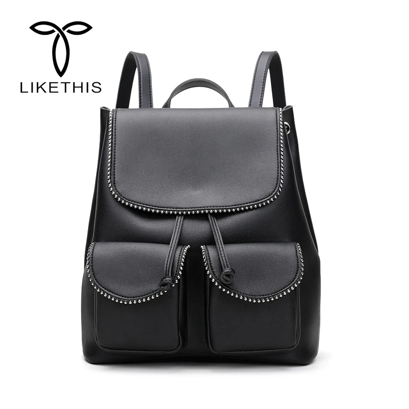 

Fashion Rivet Women Backpack For Girls Teenagers PU Leather Female SchoolBag Travel Bags Big Capacity Backpacks Black Red C3597