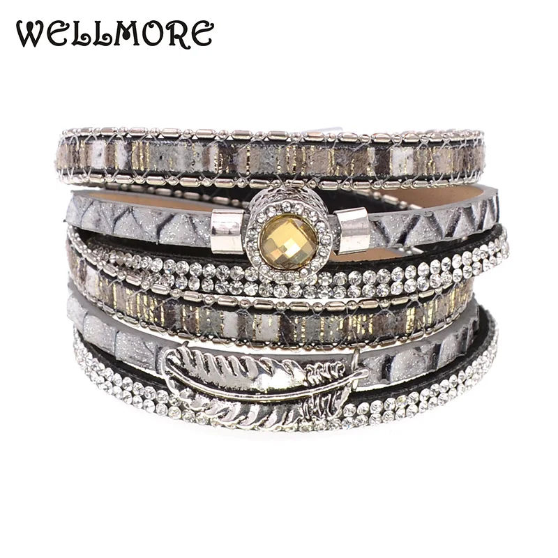 WELLMORE кожаные браслеты с запахом богемные и для женщин рождественский подарок