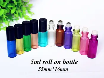 

Free Shipping 5pcs 1ml 2ml 3ml Mix Color Thin Glass Perfume Roll on Bottle with Stainless Steel/Glass Ball Roller Glass