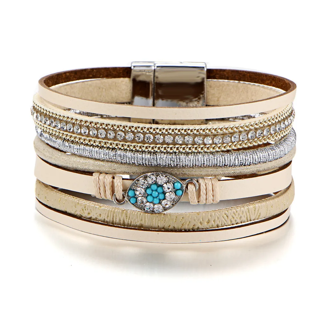 

Multi-Layer Leather Bracelet Braided Cuff Bangle Alloy Magnetic Clasp Jewelry Handmade Star Rope Wrap Bracelets Women Gift