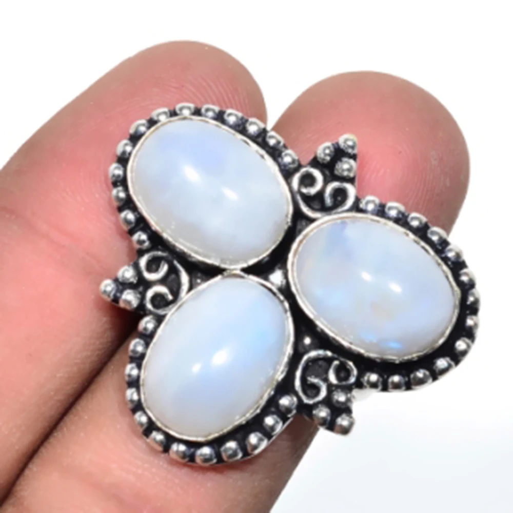 

Rainbow Moonstone Ring Silver Overlay over Copper , Size:8.5, R5081