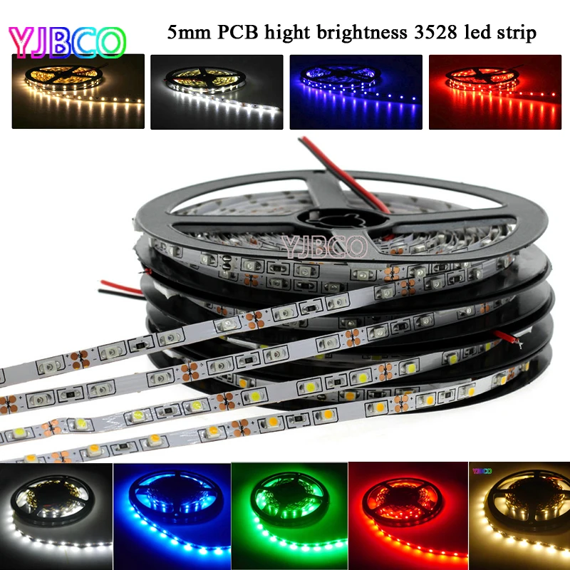 

5M 3528 Narrow Side 5mm Width White/Warm White/Blue/Red/Green High Brightness Flexible Light 300leds/600leds IP30/67 led Strip