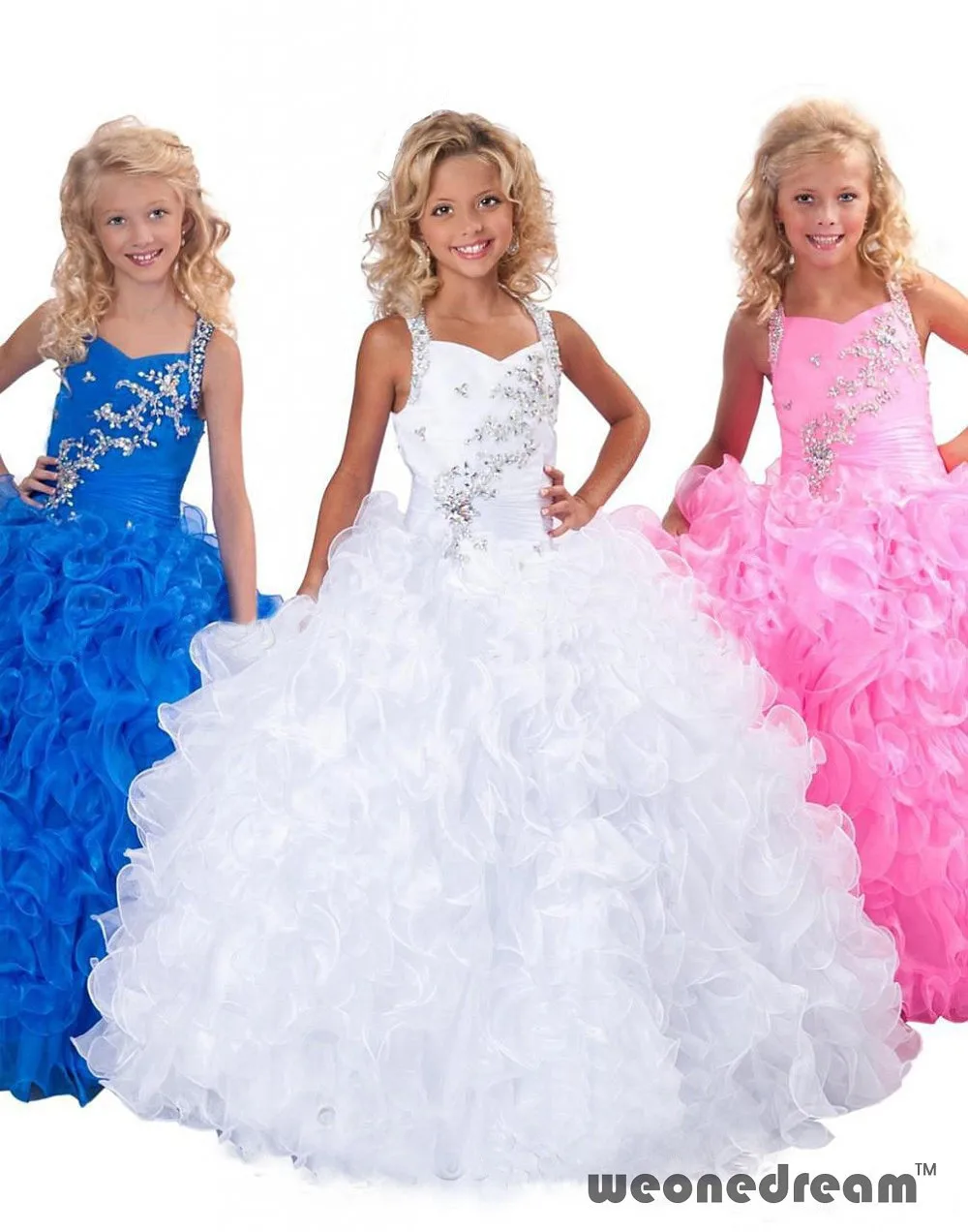 Новый великолепный бисером дети девочка театрализованное платье бальные платья повода аппликации ну вечеринку платье белого платья 2015