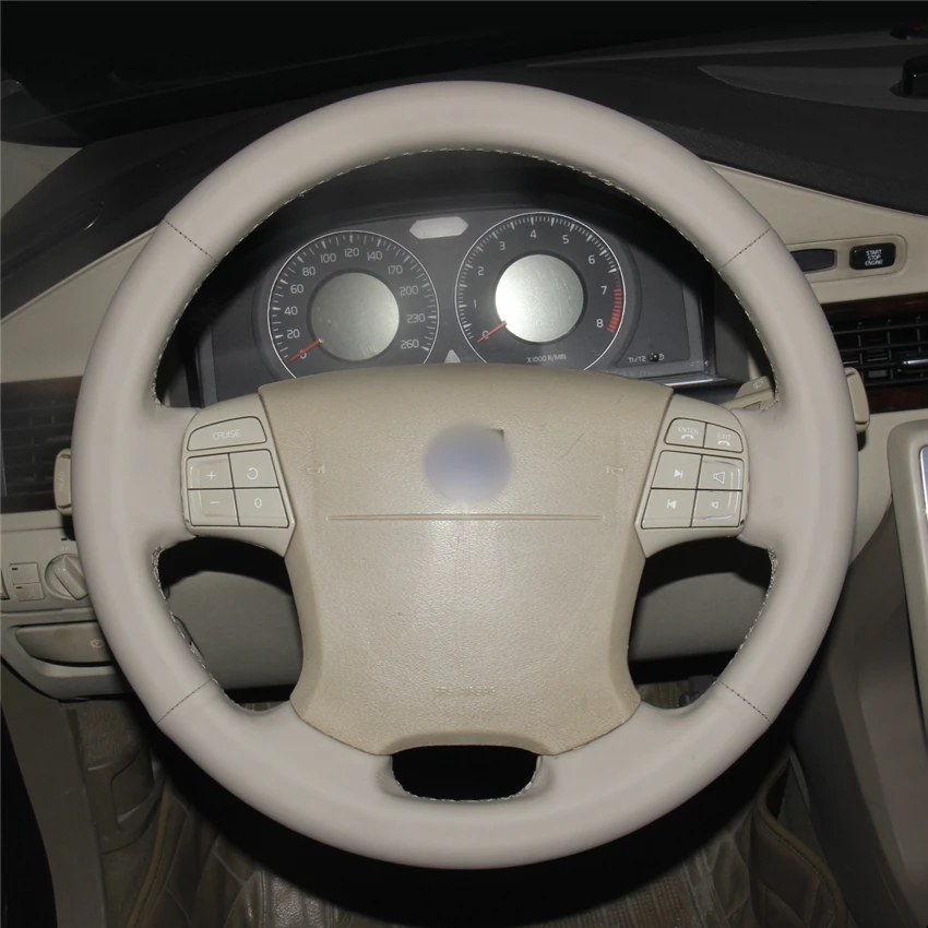 MEWANT Beige Artificial Leather Car Steering Wheel Cover for Volvo S80 2006-2009 XC70 2007-2010 V70 2009