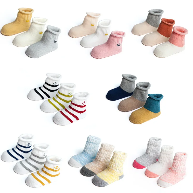 

3 pairs of new styles spring and autumn cotton socks for men and women 1-3 infants pure cotton boneless tube songkou newborn.