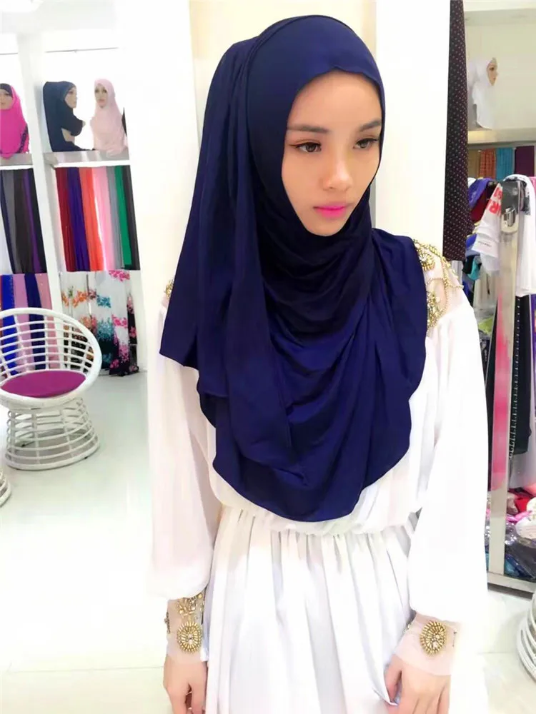 Мусульманский Хиджаб модальный сплошной цвет мгновенный тюрбан, головной платок исламский головной убор