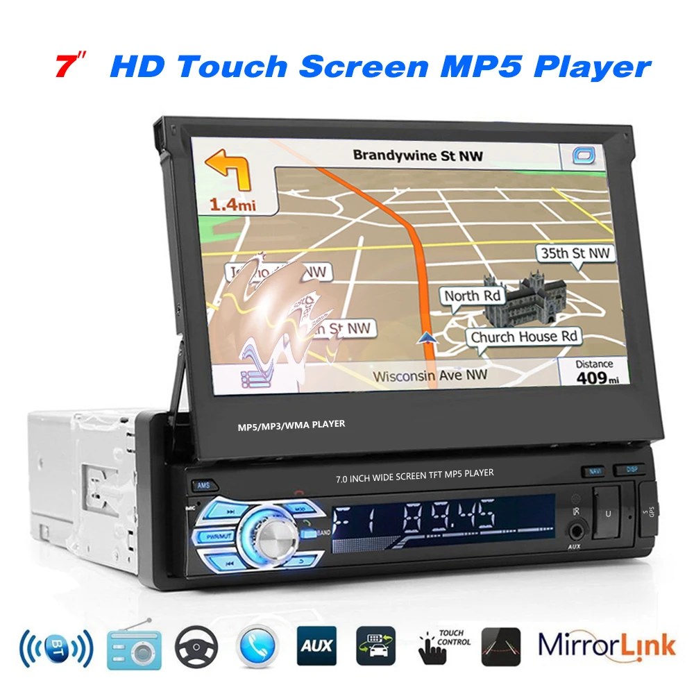 Camecho один дин радио MP5 плеер gps навигация Мультимедиа Аудио Стерео Bluetooth " HD выдвижной Авторадио AUX-IN/FM