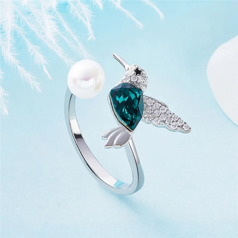 CDE 925 серебряное кольцо украшенное кристаллами от Swarovski регулируемое женское Ringen