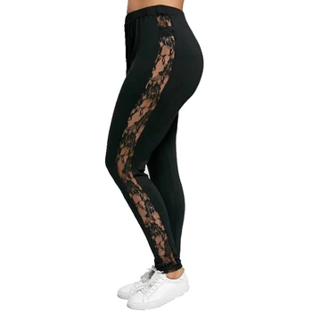 

Plus Size L-3XL Sexy Women Lace Pants Insert Sheer Leggings Viscose Elastane
