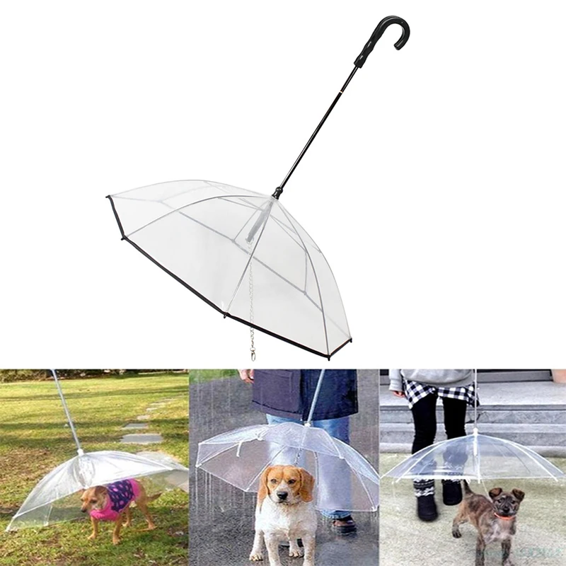 New Transparent Pet Umbrellas Small Dog Umbrella With Dog Leash Iron Chain As Raincoat For Dogs Beautiful Package Pet Supplies