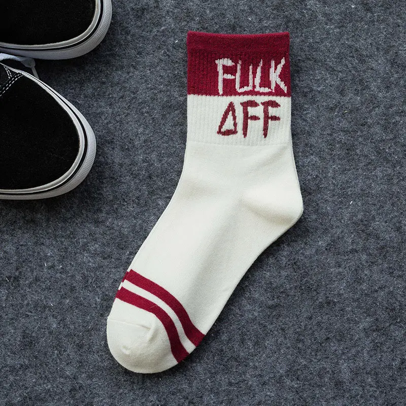 Unisex Harajuku Hip Hop Socks Woman Letter Printed Skateboard Socks Autumn Winter Streetwear Personality Funny Mid Tube Sock Men (13)