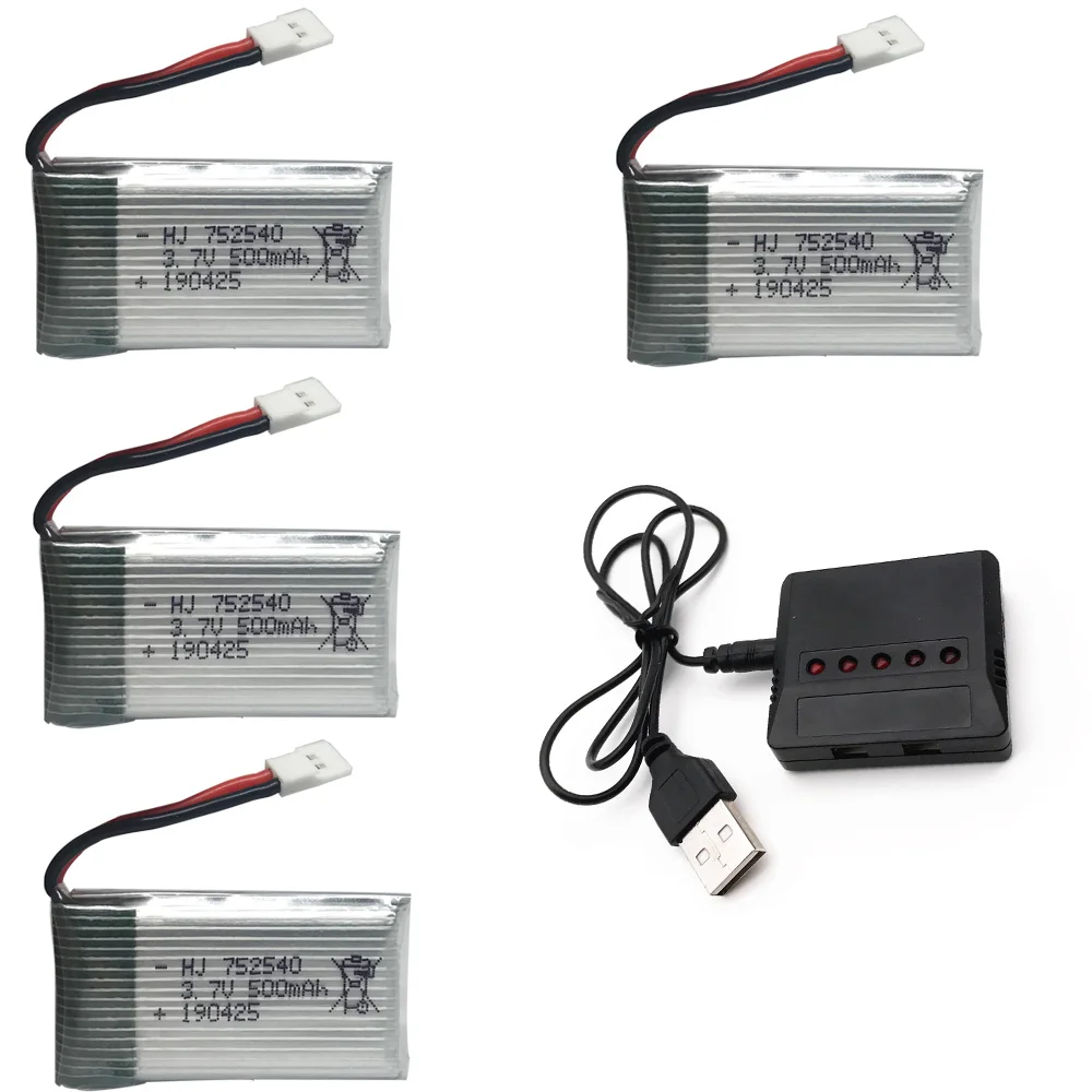 3,7 V 500 mAh Lipo аккумулятор с зарядным устройством для Syma X5C X5SW M68 Cheerson CX-30 H5C Квадрокоптер 3,7 V 500 mAh Li-po аккумулятор 752540