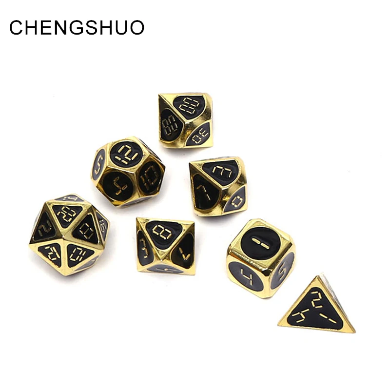 

Chengshuo rpg metal dice dnd polyhedral set dungeons and dragons d20 8 10 12 d&d table game Zinc alloy black digital dice dodas