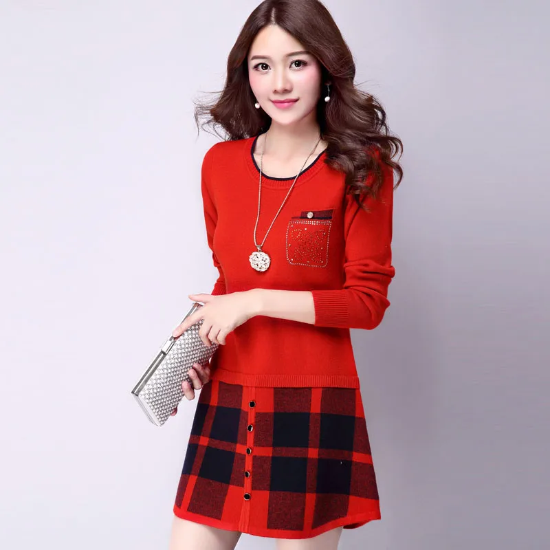 Ceny Sweter damski jesienno zimowa modna, szyta O neck sweter kaszmirowy z dzianiny sweter Slim duży rozmiar średniej długości sweter AA334