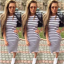 2017 Women Autumn Summer Black&white Striped Bodycon Dress Short Sleeve Casual Slim Pencil Plus Size Dresses