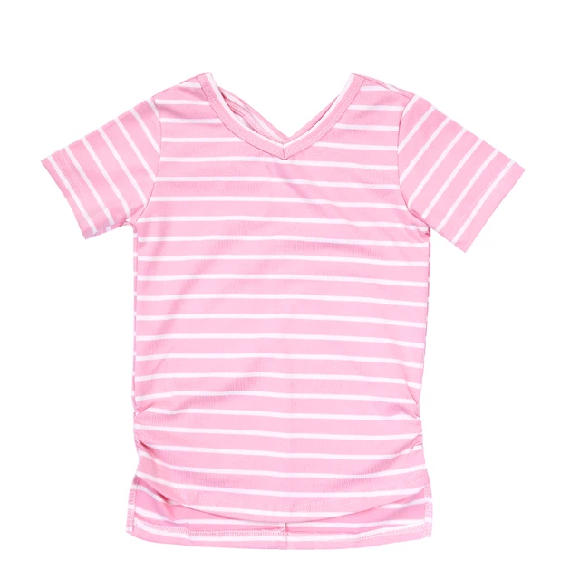 Kids Baby Girls T shirt Summer Clothing Hollow V neck Blue Stripe Short ...