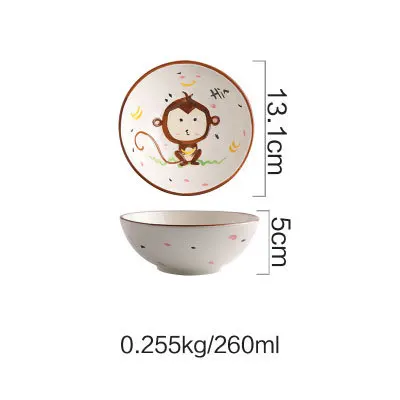 Cute Ceramica Plates Glazed Creative Hand Painted Bowl Spoon Set Breakfast Steak Children's Fruit Plate Animal Dish Cutlery - Цвет: E monkey bowl