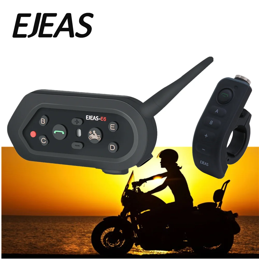 EJEAS E6 Plus Motorcycle Intercom 1200M Communicator Bluetooth Helmet Interphone Headsets VOX with Remote Control for 6 Riders EJEAS E6 Plus Motorcycle Intercom 1200M Communicator Bluetooth Helmet Interphone Headsets VOX with Remote Control for 6 Riders