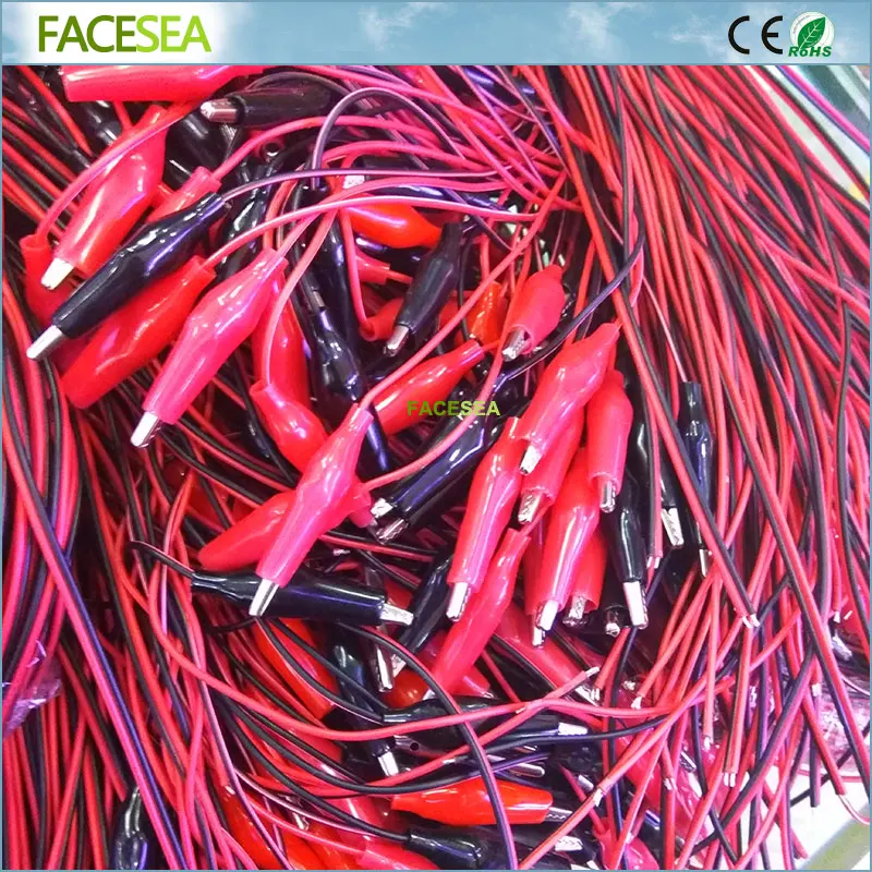 100pcs 1m 2pin wire Alligator Clips Red Black Single head Crocodile