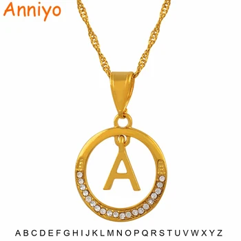 

Anniyo A-Z Letters Necklaces Gold Color Initial Pendant Chain With Stone for Women Girls English Letter Jewelry Alphabet #130106