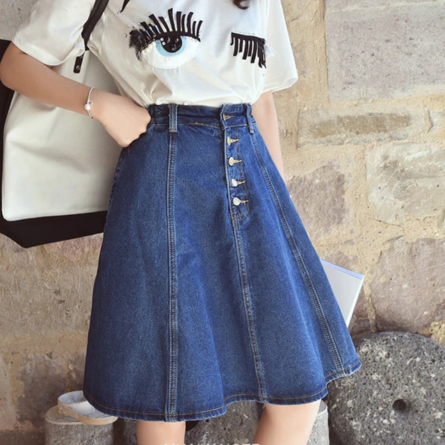 Spring Autumn Jeans skirt Denim skirts knee length Skirt High Waist ...