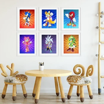 

Sonic the Hedgehog Art Sonic Oil Painting Posters Canvas Prints Silver Tails Knuckles Amy Poster Sonic Kids Room Wall Art Decor
