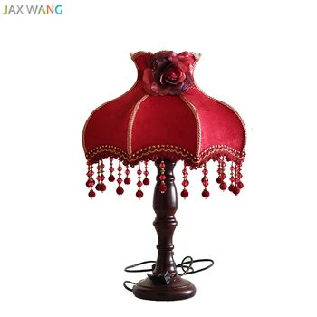 

Modern Red Fabric Table Lamp Wood Desk Lights for Wedding Room Bedroom Bedside Lamp Reading Home Lighting Fixtures Decoration