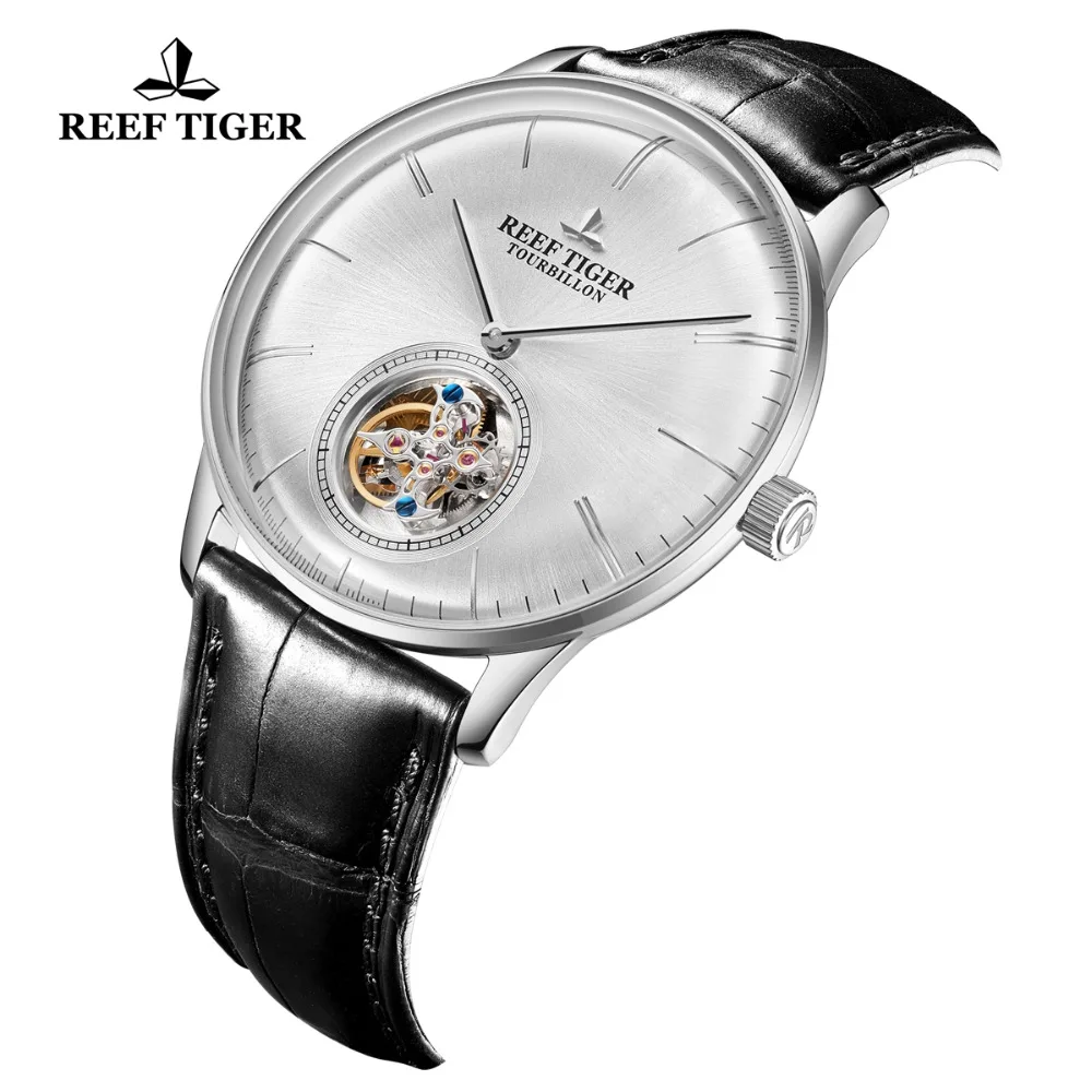 Reef Tiger/RT Tourbillon автоматические часы мужские брендовые механические часы водонепроницаемые с кожаным ремешком деловые часы RGA1930